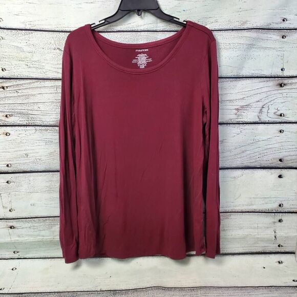 Maurices Burgundy Long Sleeve Tunic Top Women’s Size Large Stretchy Rayon Blend - Picture 1 of 5